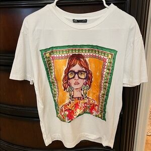Zara White Tee with Vibrant Graphic Design